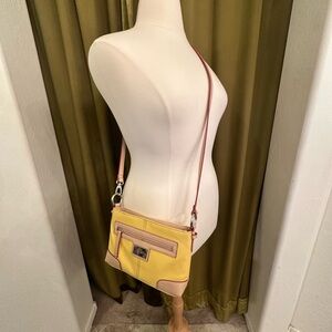 90s Vintage Tignanello Yellow and Tan Leather Crossbody Bag
